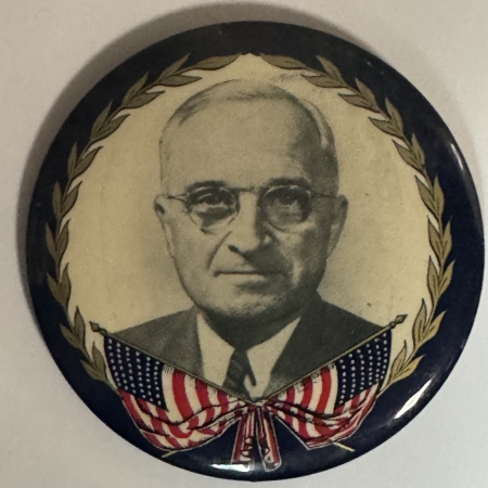 New Store Items 1948 3 1/2″ TRUMAN PICTORIAL CAMPAIGN BUTTON W/ FLAGS-COLORFUL/GRAPHIC-NEAR MINT