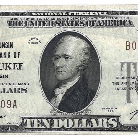 New Store Items 1929 $10 FWNB OF MILWAUKEE, WISCONSIN TY 1 NATIONAL BANKNOTE, CHTR 64-BRIGHT XF!