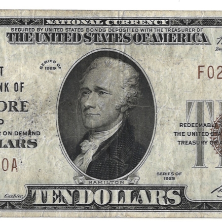 New Store Items 1929 $10 FNB OF BALTIMORE, MD TY 1 NATIONAL BANKNOTE, CHTR #1413, ORIGINAL VF!