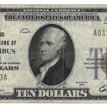 New Store Items 1929 $10 OHIO NB OF COLUMBUS, OHIO TY 1 NATIONAL BANKNOTE, CHTR #5065, VF