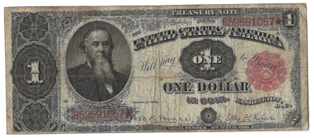 Large Treasury Note 1891 $1 TREASURY NOTE, FR-352, BRUCE-ROBERTS, HONEST CIRCULATED “FINE”