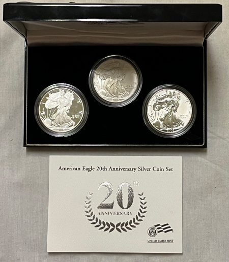 American Silver Eagles 2006-W $1 AMERICAN SILVER EAGLE 20TH ANNIVERSARY 3 COINS SET – GEM BU/PR IN OGP!