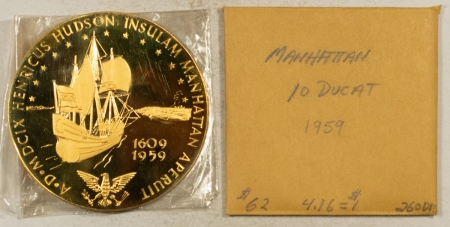 Exonumia 1959 GERMANY GOLD 10 DUCAT GRAUL MAGNUS MEDAL HUDSON MANHATTAN 1.09 OZ AGW GEM