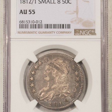 Early Halves 1812/1 CAPPED BUST HALF DOLLAR, SMALL 8 – NGC AU-55