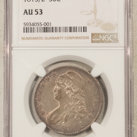 Early Halves 1815/2 CAPPED BUST HALF DOLLAR – NGC AU-53, SMOOTH, ORIGINAL LUSTER, KEY-DATE!