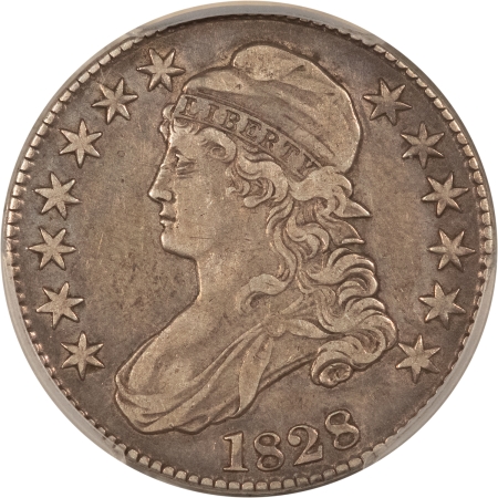 Early Halves 1828 CAPPED BUST HALF DOLLAR, SQUARE 2, SMALL 8, LARGE LETTERS – PCGS XF-40