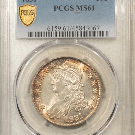 Early Halves 1831 CAPPED BUST HALF DOLLAR PCGS MS-61, PREMIUM QUALITY!