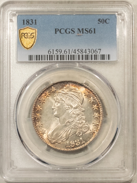 Early Halves 1831 CAPPED BUST HALF DOLLAR PCGS MS-61, PREMIUM QUALITY!