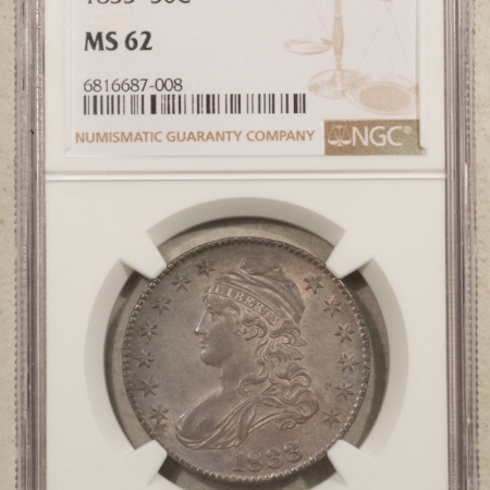 Early Halves 1833 CAPPED BUST HALF DOLLAR – NGC MS-62, SMOOTH & ATTRACTIVE