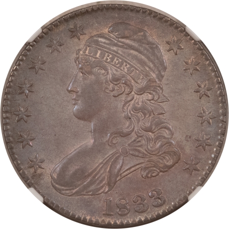 Early Halves 1833 CAPPED BUST HALF DOLLAR – NGC MS-62, SMOOTH & ATTRACTIVE