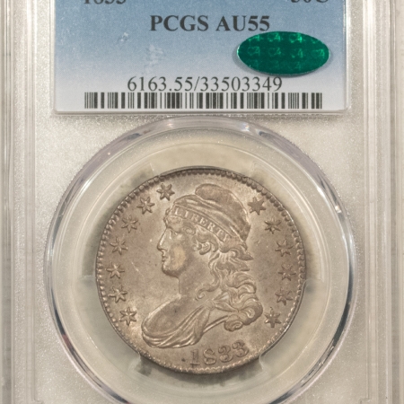 CAC Approved Coins 1833 CAPPED BUST HALF DOLLAR – PCGS AU-55, CAC APPROVED, SUPER ORIGINAL & PQ!