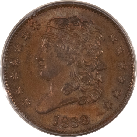 Classic Head Half Cents 1833 CLASSIC HEAD HALF CENT – PCGS MS-64 BN, ORIGNAL & VERY NICE!