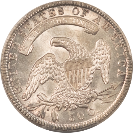 Early Halves 1836 CAPPED BUST HALF DOLLAR, LETTERED EDGE – PCGS MS-63, FLASHY, GREAT LOOK!