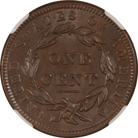 Coronet Head Large Cents 1838 CORONET HEAD LARGE CENT, N-6 – NGC MS-63 BN, CHOICE, TOUGHER DATE!