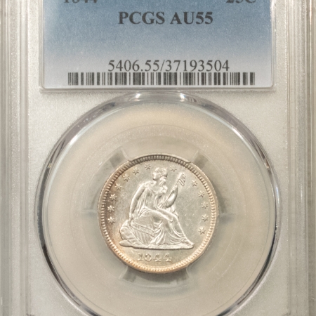 Liberty Seated Quarters 1844 SEATED LIBERTY QUARTER – PCGS AU-55, FLASHY!