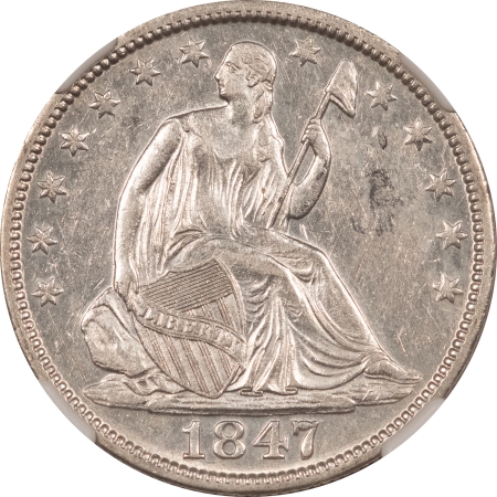 Liberty Seated Halves 1847-O SEATED LIBERTY HALF DOLLAR – NGC AU-58, TOUGH!