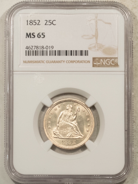 Liberty Seated Quarters 1852 SEATED LIBERTY QUARTER – NGC MS-65, WHITE GEM! POP 5/1 FINER!