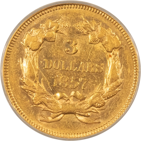 $3 1857 $3 GOLD PRINCESS – ANACS AU-50, FLASHY & VERY NICE FOR THE GRADE!