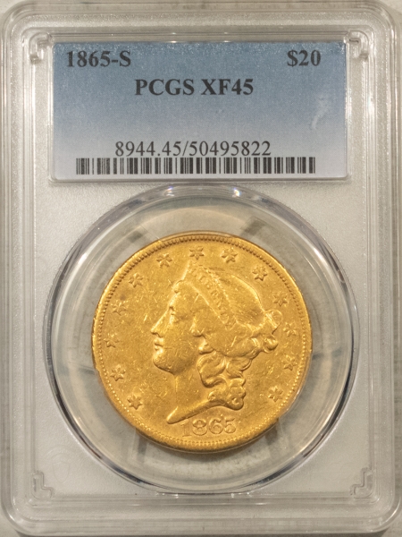 $20 1865-S $20 LIBERTY GOLD DOUBLE EAGLE – PCGS XF-45, NICE CIVIL WAR DATE!