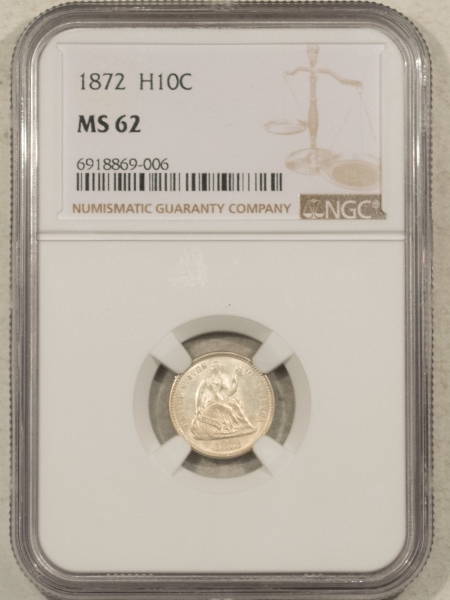 Liberty Seated Half Dimes 1872 SEATED LIBERTY HALF DIME – NGC MS-62, LUSTROUS!