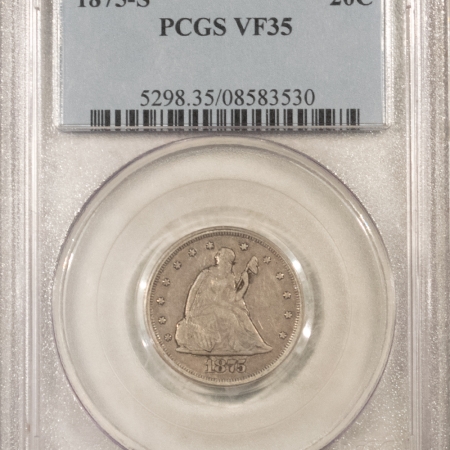 New Certified Coins 1875-S TWENTY CENT PIECE – PCGS VF-35, NICE ORIGINAL!