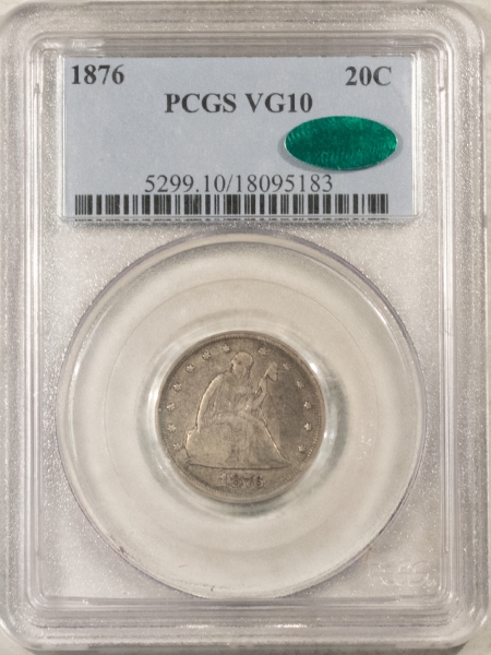 CAC Approved Coins 1876 TWENTY CENT PIECE – PCGS VG-10, TOUGH! POP 2 CAC APPROVED!