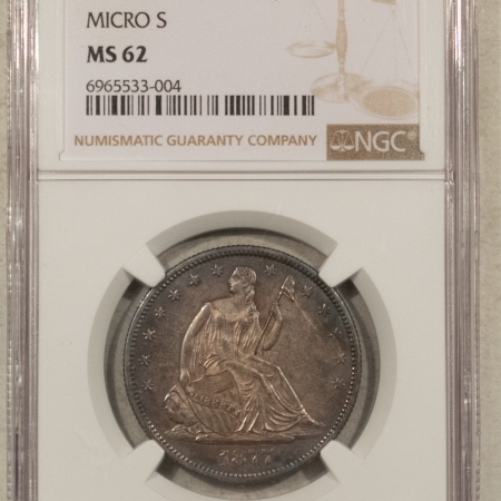 Liberty Seated Halves 1877-S SEATED LIBERTY HALF DOLLAR, TY 1 REV, MICRO S – NGC MS-62, BETTER VARIETY