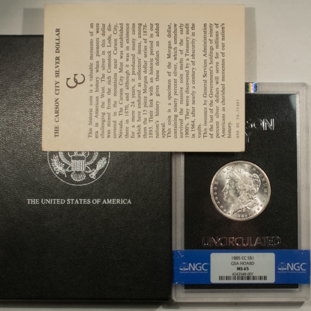 Morgan Dollars 1885-CC $1 MORGAN DOLLAR GSA – NGC MS-65 WITH BOX AND COA! CARSON CITY!