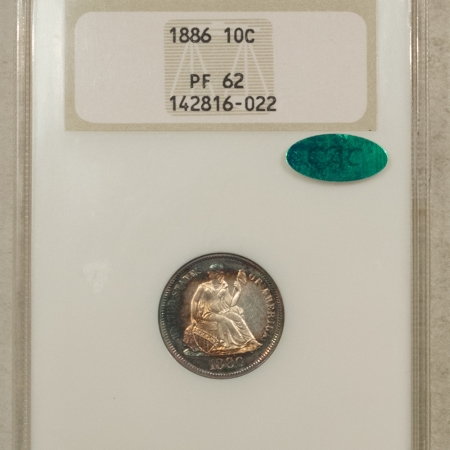 Liberty Seated Dimes 1886 PROOF SEATED LIBERTY DIME NGC PF-62 CAC, FATTIE HOLDER, GORGEOUS PQ++