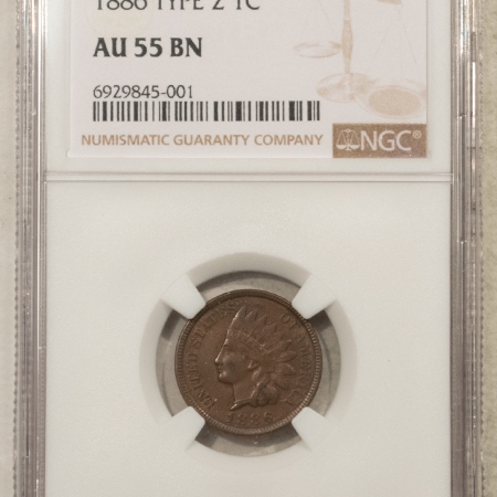 Indian 1886 TY II INDIAN CENT NGC AU-55 BN