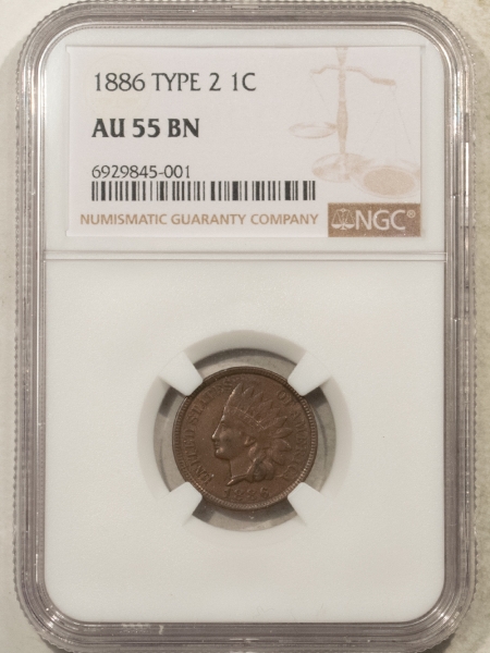 Indian 1886 TY II INDIAN CENT NGC AU-55 BN