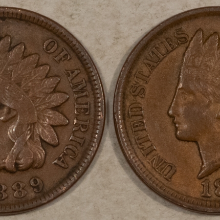 Indian 1889, 1896 INDIAN CENTS, 2 PC LOT – HIGH GRADE EXAMPLE! APPROACHING AU!