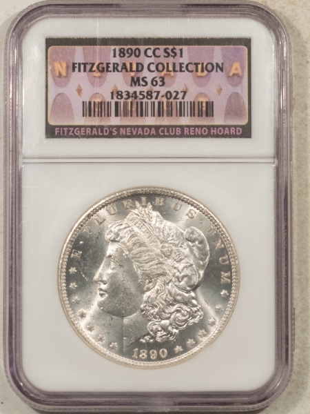 Morgan Dollars 1890-CC MORGAN DOLLAR – NGC MS-63 BLAST WHITE CARSON CITY, FITZGERALD COLLECTION