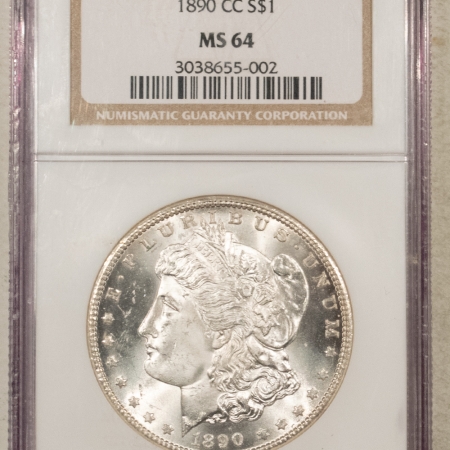 Morgan Dollars 1890-CC $1 MORGAN DOLLAR – NGC MS-64, FROSTY WHITE CARSON CITY, PQ!