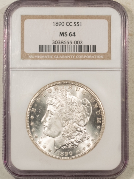 Morgan Dollars 1890-CC $1 MORGAN DOLLAR – NGC MS-64, FROSTY WHITE CARSON CITY, PQ!