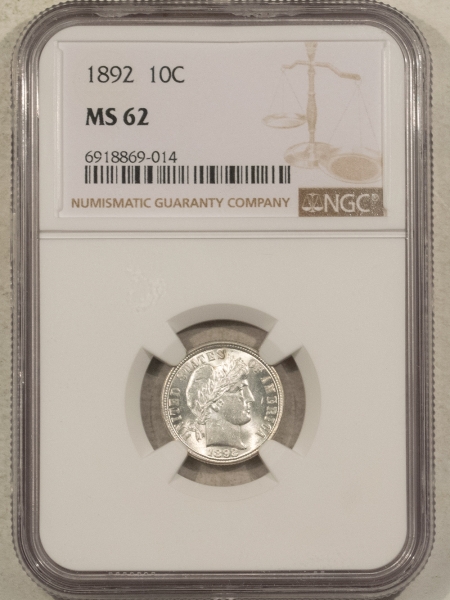 Barber Dimes 1892 BARBER DIME – NGC MS-62, BLAST WHITE & PREMIUM QUALITY!