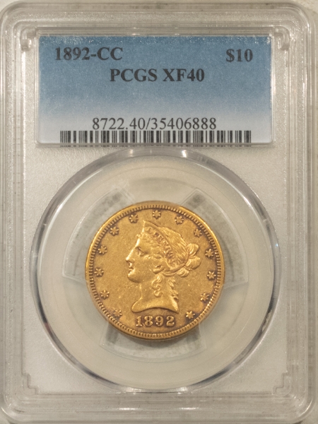 $10 1892-CC $10 LIBERTY GOLD EAGLE – PCGS XF-40, LOW MINTAGE, CARSON CITY!