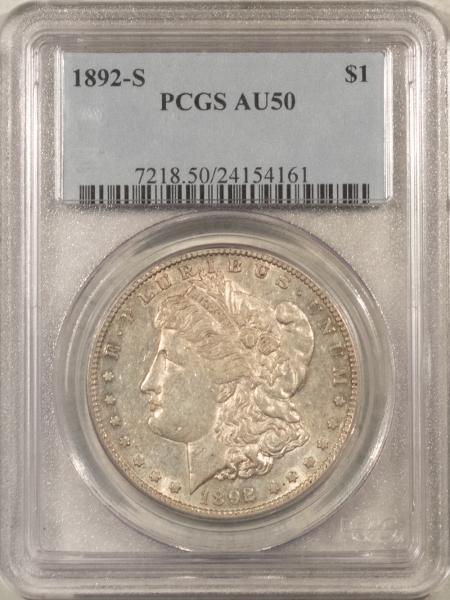 Morgan Dollars 1892-S $1 MORGAN DOLLAR – PCGS AU-50, REALLY TOUGH DATE, NICE FRESH!