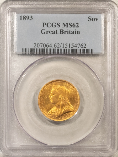 Bullion 1893 GREAT BRITAIN VICTORIA GOLD SOVEREIGN .2354 OZ AGW, KM785 PCGS MS-62 FLASHY