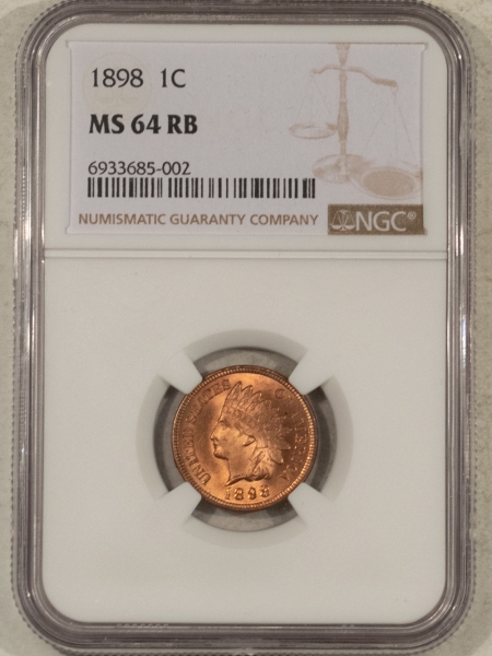 Indian 1898 INDIAN CENT – NGC MS-64 RB, LOOKS GEM! RED! PREMIUM QUALITY!