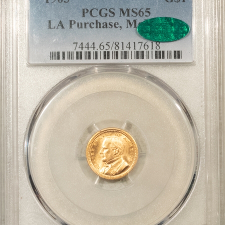 CAC Approved Coins 1903 $1 LA PURCHASE, MCKINLEY GOLD COMMEMORATIVE – PCGS MS-65 CAC, LUSTROUS, PQ!