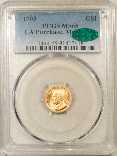 CAC Approved Coins 1903 $1 LA PURCHASE, MCKINLEY GOLD COMMEMORATIVE – PCGS MS-65 CAC, LUSTROUS, PQ!