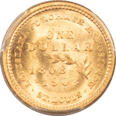 CAC Approved Coins 1903 $1 LA PURCHASE, MCKINLEY GOLD COMMEMORATIVE – PCGS MS-65 CAC, LUSTROUS, PQ!