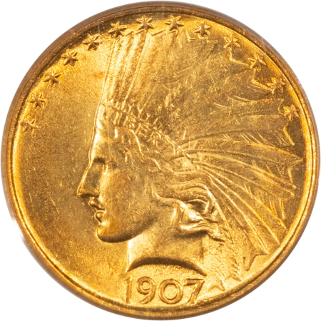 $10 1907 $10 INDIAN GOLD EAGLE NO MOTTO – PCGS MS-61, PREMIUM QUALITY! LOOKS CHOICE!