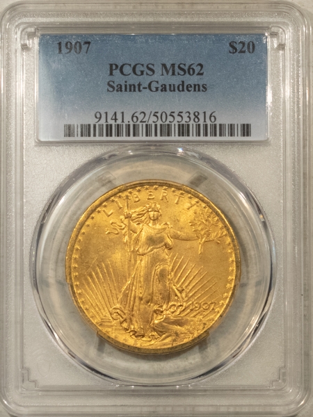 $20 1907 $20 ST GAUDENS GOLD DOUBLE EAGLE – PCGS MS-62, FRESH & SATINY!