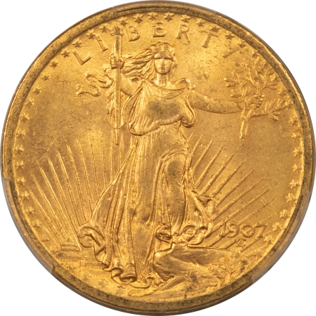 $20 1907 $20 ST GAUDENS GOLD DOUBLE EAGLE – PCGS MS-62, FRESH & SATINY!