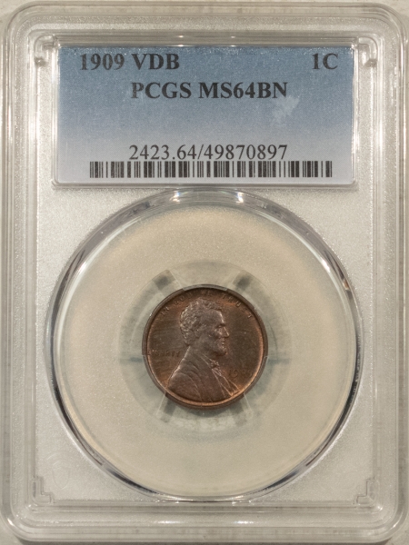 Lincoln Cents (Wheat) 1909 VDB LINCOLN CENT – PCGS MS-64 BN, PRETTY!