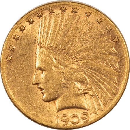 $10 1909-S $10 INDIAN GOLD EAGLE – AU+ SMALL SCRATCHES IN LEFT FIELD, TOUGH DATE!