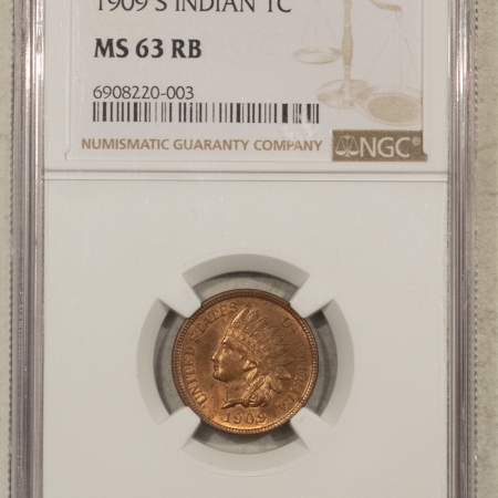 Indian 1909-S INDIAN CENT – NGC MS-63 RB, CHOICE, KEY-DATE!