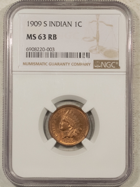 Indian 1909-S INDIAN CENT – NGC MS-63 RB, CHOICE, KEY-DATE!